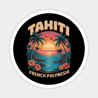 Tahiti French Polynesia, Tropical Sunset Palm Tree And Ocean Magnet
